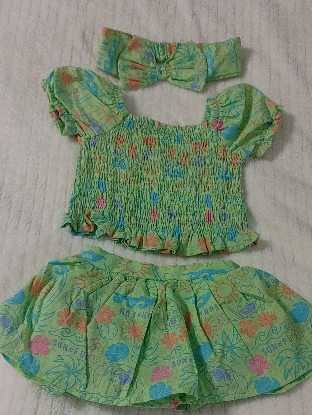 3PC Disney Baby Pastel Green Pink Blue Smocked set